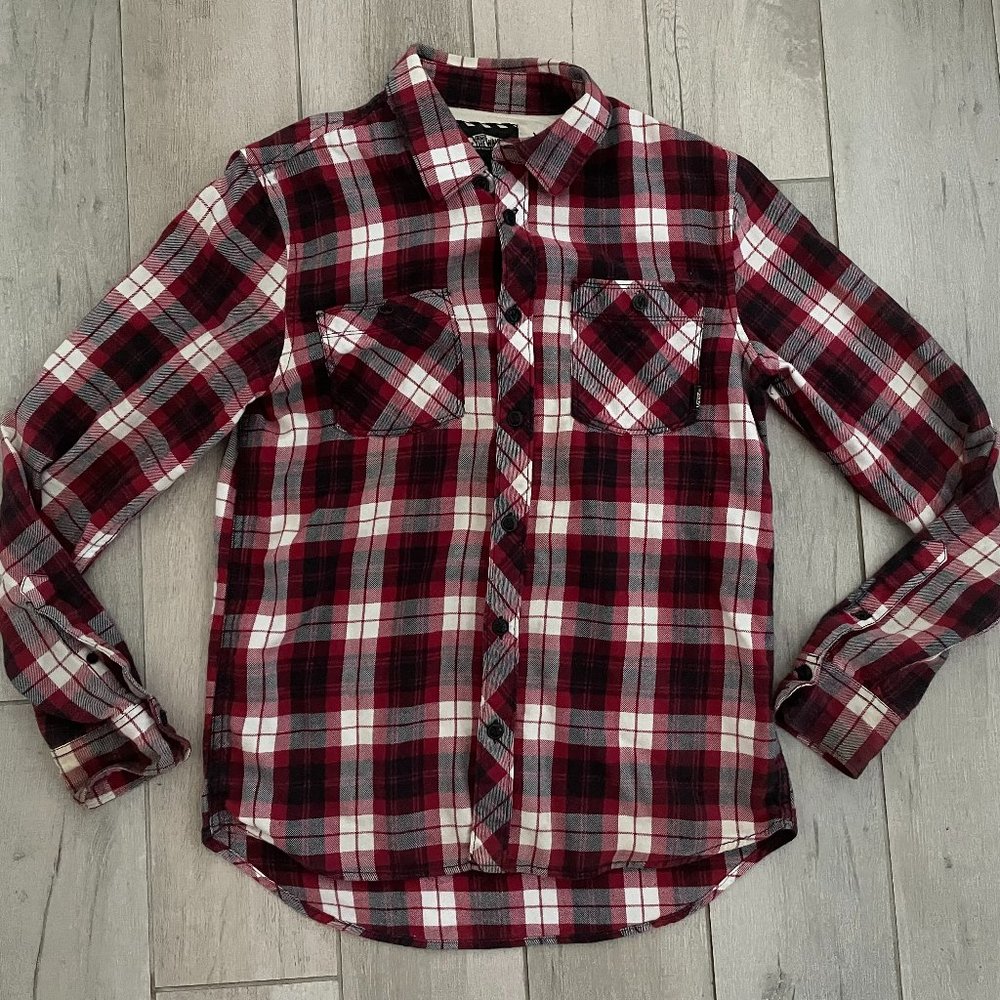 Vans Off The Wall Long Sleeve Shirt Red Black White Plaid Flannel S Small